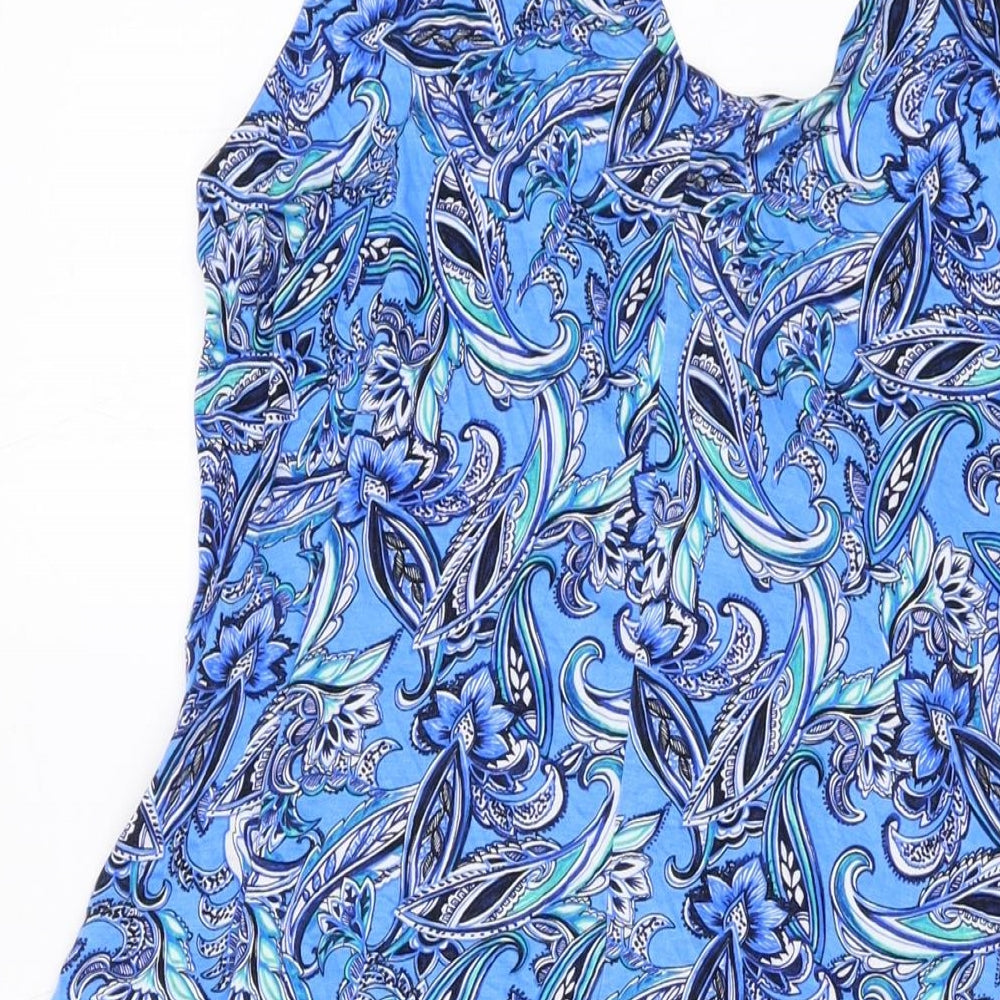 Marks and Spencer Womens Blue Geometric Viscose A-Line Size 14 V-Neck Pullover