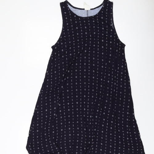 H&M Womens Blue Geometric Viscose A-Line Size M Round Neck Pullover