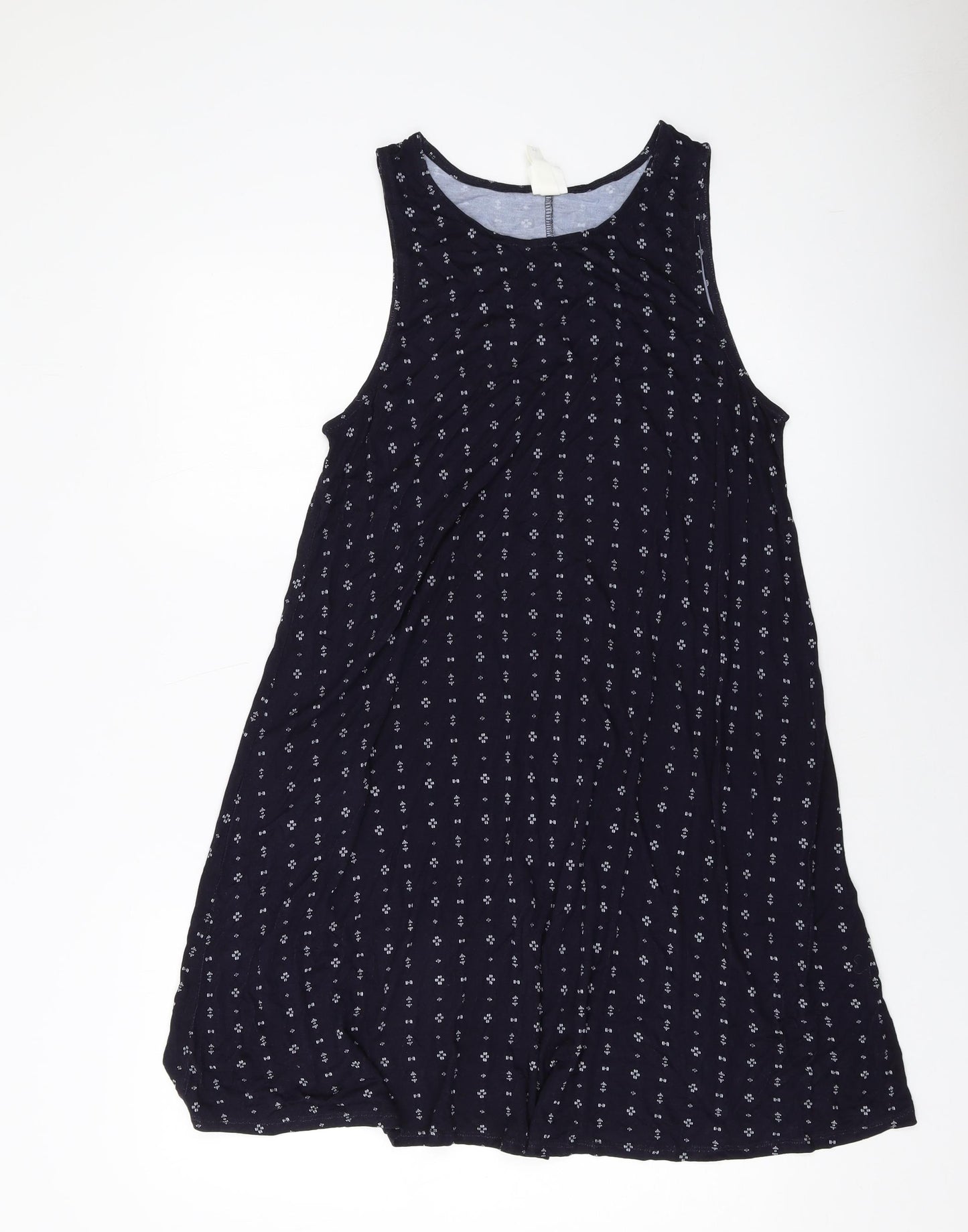 H&M Womens Blue Geometric Viscose A-Line Size M Round Neck Pullover
