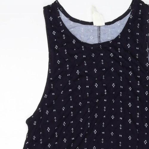 H&M Womens Blue Geometric Viscose A-Line Size M Round Neck Pullover