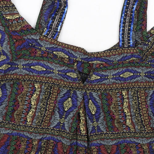 NEXT Womens Multicoloured Geometric Viscose Basic Blouse Size 6 Square Neck