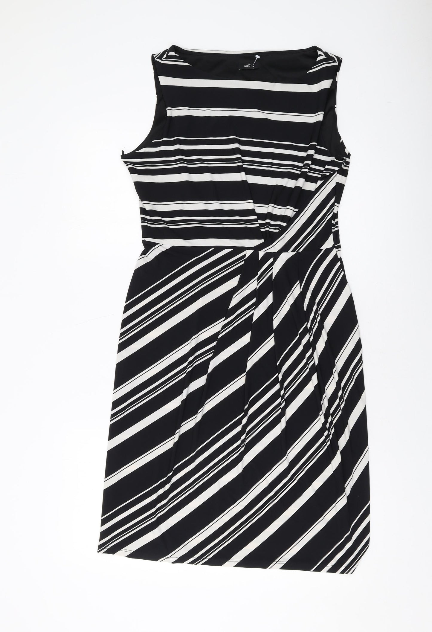 M&Co Womens Black Striped Polyester Sheath Size 14 Round Neck Pullover