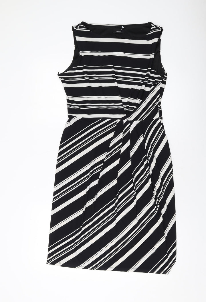 M&Co Womens Black Striped Polyester Sheath Size 14 Round Neck Pullover
