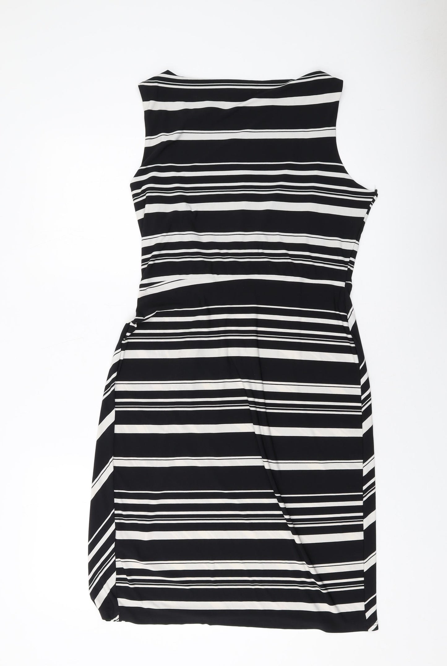M&Co Womens Black Striped Polyester Sheath Size 14 Round Neck Pullover