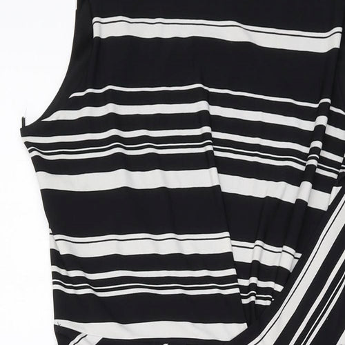 M&Co Womens Black Striped Polyester Sheath Size 14 Round Neck Pullover