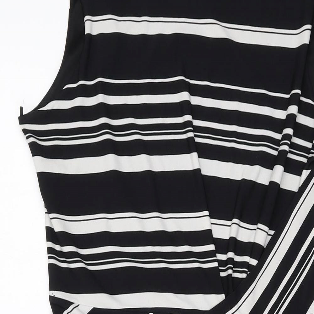 M&Co Womens Black Striped Polyester Sheath Size 14 Round Neck Pullover