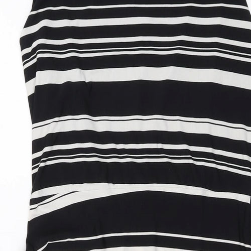 M&Co Womens Black Striped Polyester Sheath Size 14 Round Neck Pullover