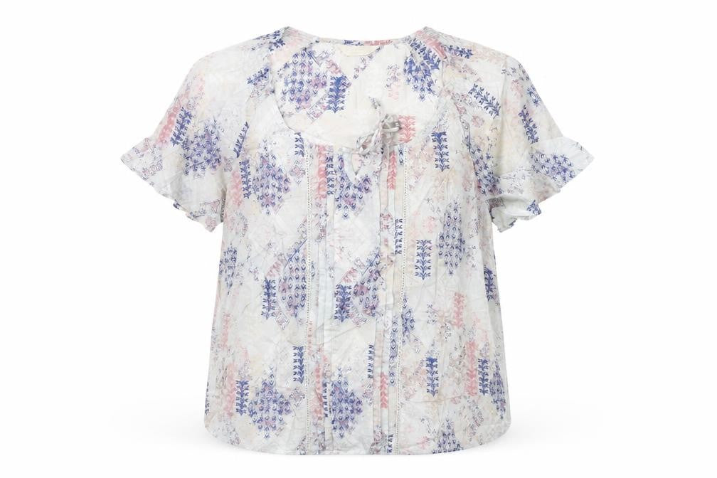 Front view of Indigo women’s grey geometric cotton basic t-shirt, size UK 12, round neck