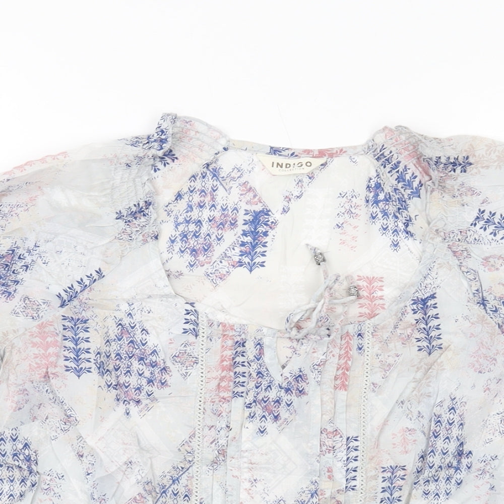 Indigo Womens Grey Geometric Cotton Basic T-Shirt Size 12 Round Neck