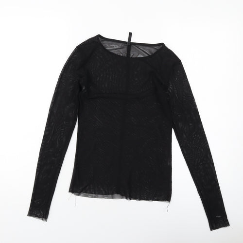 Stradivarius Womens Black Polyester Basic T-Shirt Size S Round Neck