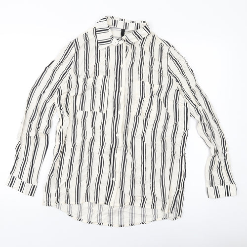 H&M Womens Beige Striped Viscose Basic Blouse Size 8 Collared