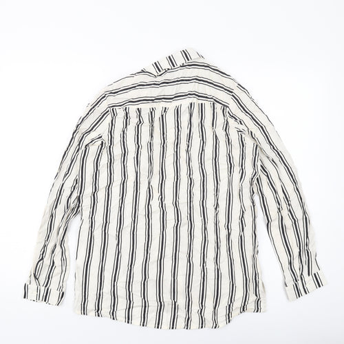 H&M Womens Beige Striped Viscose Basic Blouse Size 8 Collared