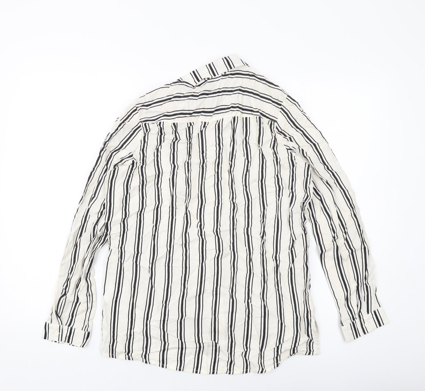 H&M Womens Beige Striped Viscose Basic Blouse Size 8 Collared