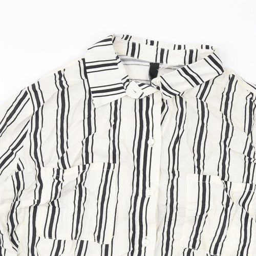 H&M Womens Beige Striped Viscose Basic Blouse Size 8 Collared