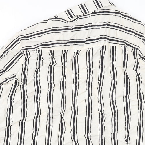 H&M Womens Beige Striped Viscose Basic Blouse Size 8 Collared