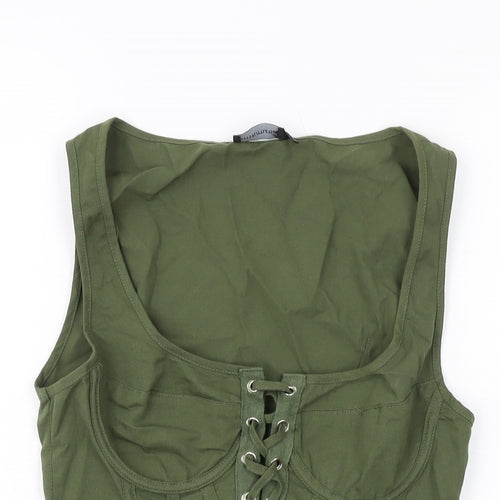 PRETTYLITTLETHING Womens Green Polyester Cropped Tank Size 10 Scoop Neck