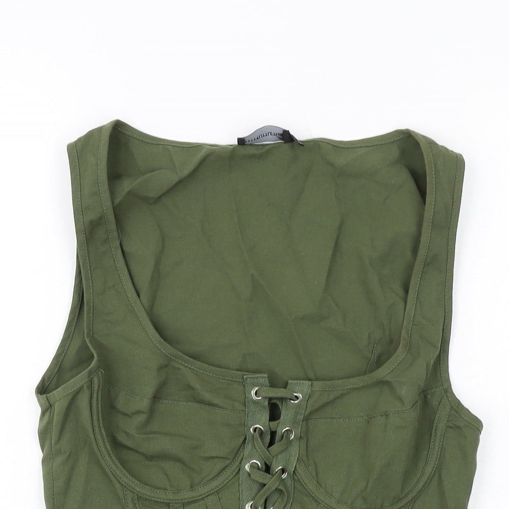 PRETTYLITTLETHING Womens Green Polyester Cropped Tank Size 10 Scoop Neck