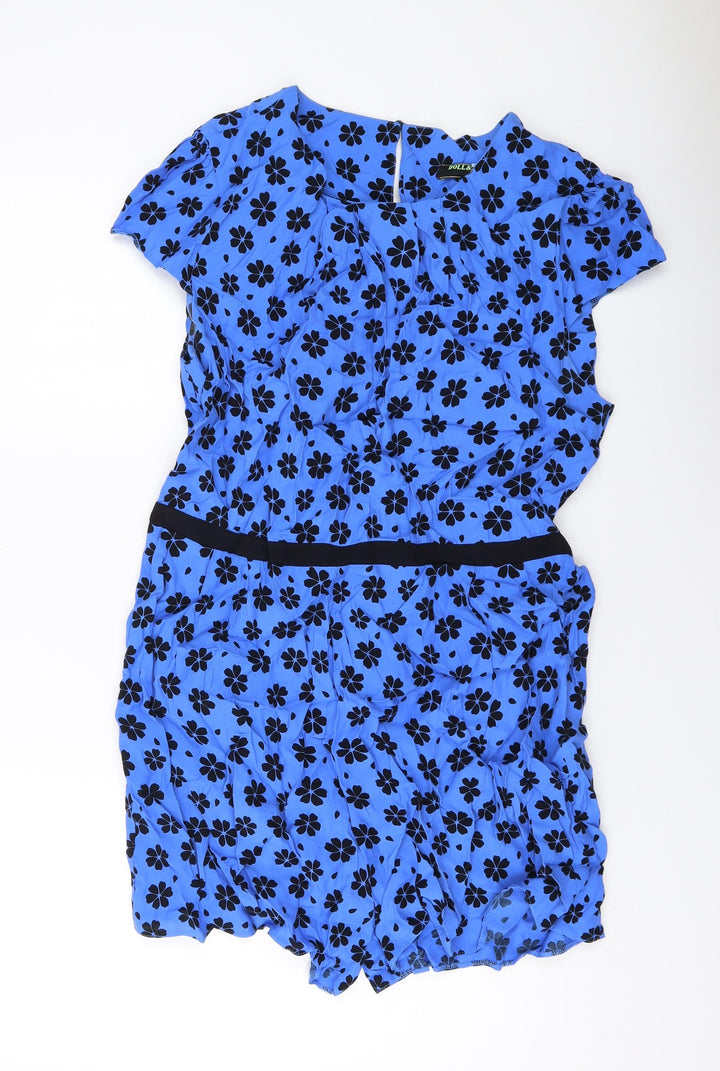 Doll & Frog Womens Blue Geometric Polyester Playsuit One-Piece Size 16 Button