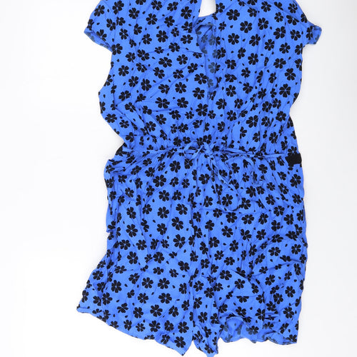 Doll & Frog Womens Blue Geometric Polyester Playsuit One-Piece Size 16 Button