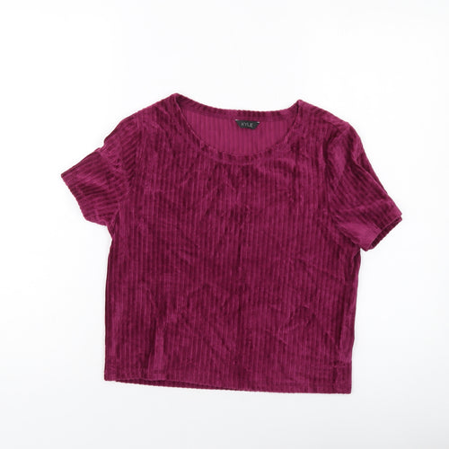 M&Co Girls Purple Cotton Cropped T-Shirt Size 16 Years Round Neck Pullover
