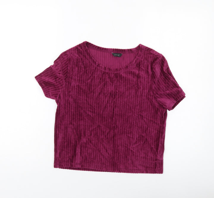 M&Co Girls Purple Cotton Cropped T-Shirt Size 16 Years Round Neck Pullover