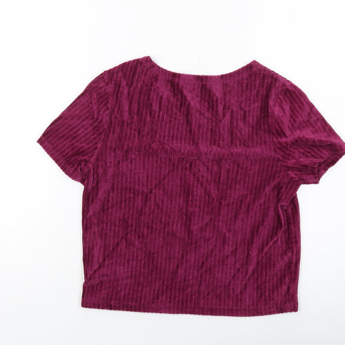 M&Co Girls Purple Cotton Cropped T-Shirt Size 16 Years Round Neck Pullover