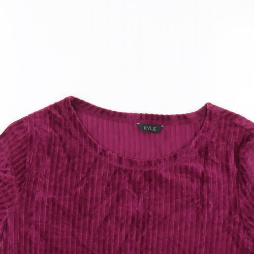 M&Co Girls Purple Cotton Cropped T-Shirt Size 16 Years Round Neck Pullover