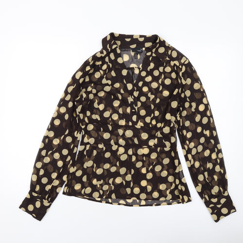NEXT Womens Brown Polka Dot Polyester Basic Blouse Size 8 Collared