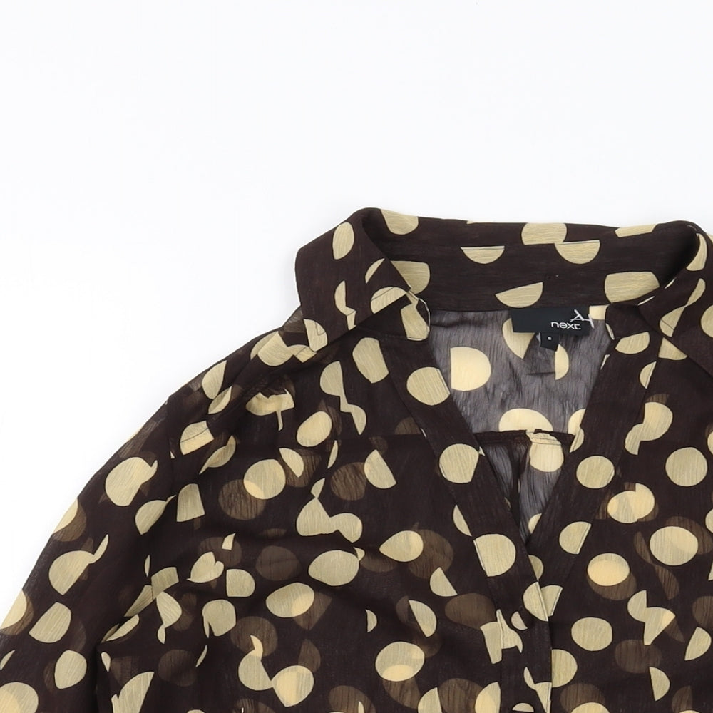 NEXT Womens Brown Polka Dot Polyester Basic Blouse Size 8 Collared