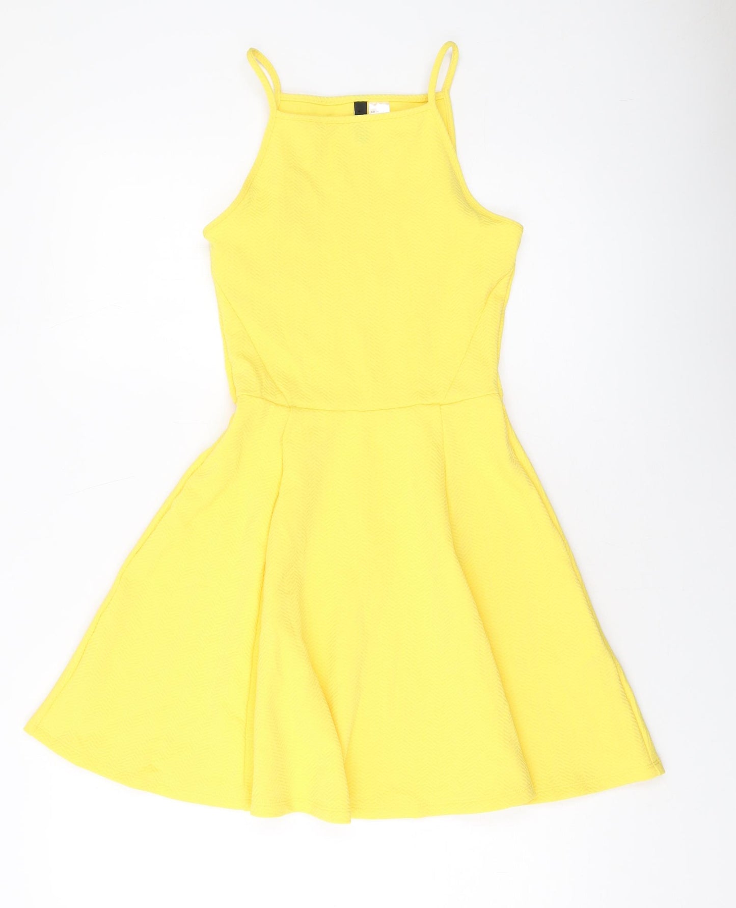 H&M Womens Yellow Polyester Skater Dress Size 8 Square Neck Pullover