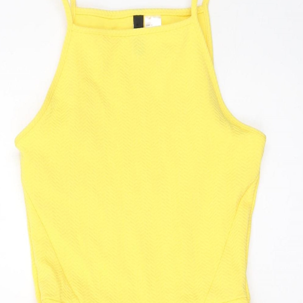 H&M Womens Yellow Polyester Skater Dress Size 8 Square Neck Pullover