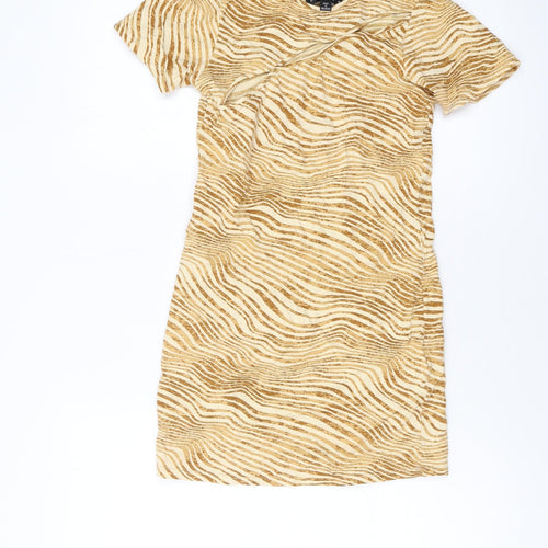 Motel Womens Orange Animal Print Cotton Basic T-Shirt Size S Round Neck