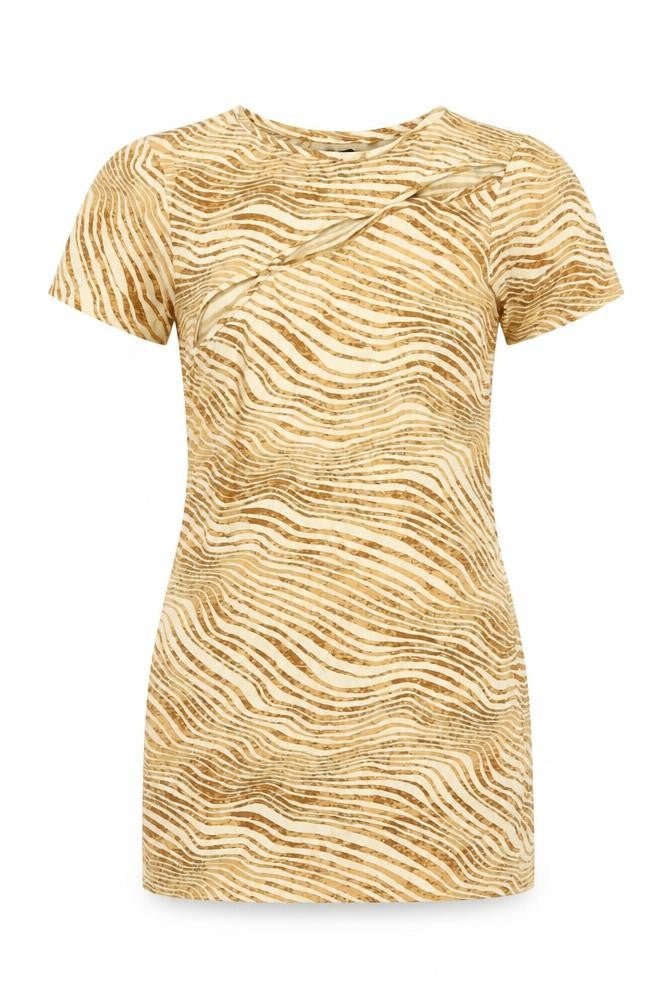 Motel Womens Orange Animal Print Cotton Basic T-Shirt Size S Round Neck
