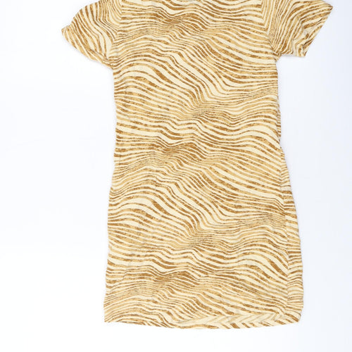 Motel Womens Orange Animal Print Cotton Basic T-Shirt Size S Round Neck