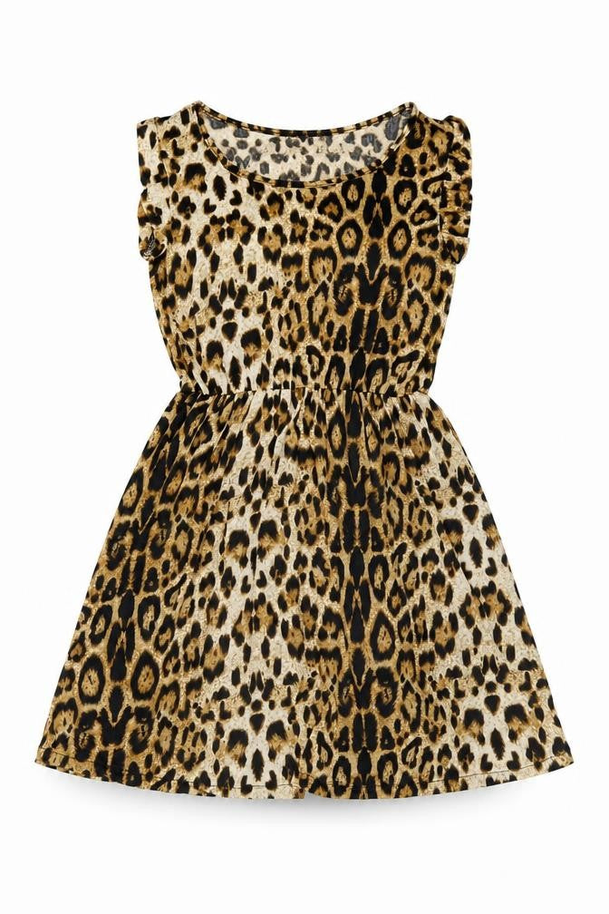 Front view of Zanzea women’s brown animal print polyester a-line, size S, round neck pullover