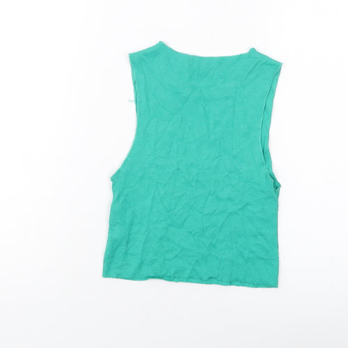 Zara Womens Green Cotton Cropped Tank Size S Round Neck