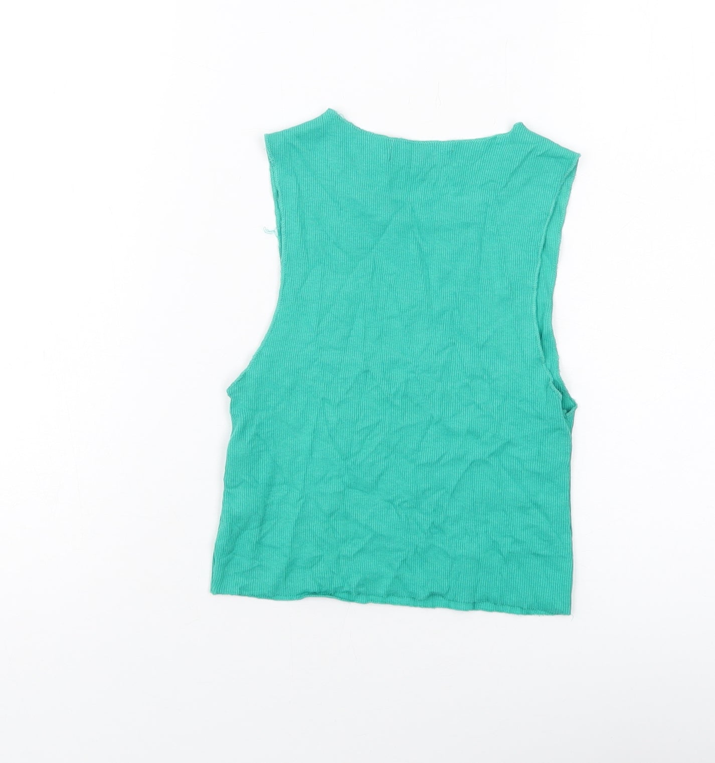 Zara Womens Green Cotton Cropped Tank Size S Round Neck