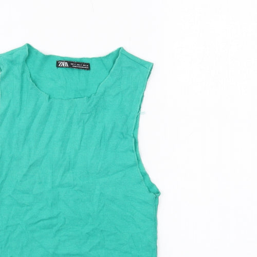 Zara Womens Green Cotton Cropped Tank Size S Round Neck