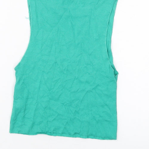 Zara Womens Green Cotton Cropped Tank Size S Round Neck