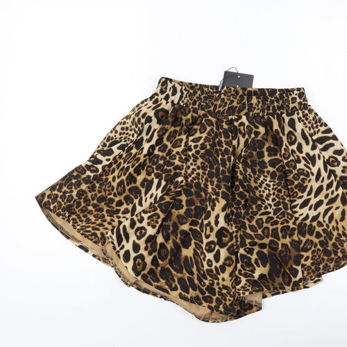 PRETTYLITTLETHING Womens Brown Animal Print Polyester Basic Shorts Size 10 L5 in Regular Pull On