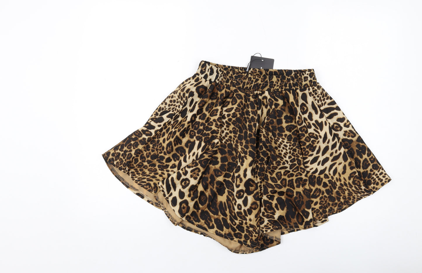 PRETTYLITTLETHING Womens Brown Animal Print Polyester Basic Shorts Size 10 L5 in Regular Pull On