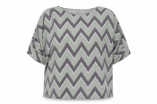 Front view of Apricot women’s green geometric polyester basic blouse, size UK 14, round neck