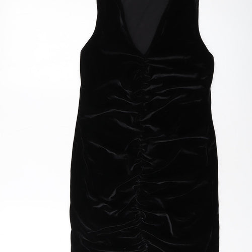 Miss Selfridge Womens Black Polyester Mini Size 14 V-Neck Pullover