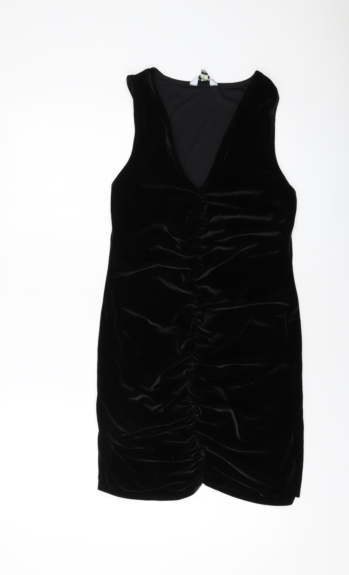 Miss Selfridge Womens Black Polyester Mini Size 14 V-Neck Pullover