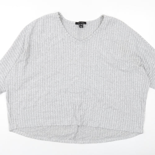 New Look Womens Grey Polyester Basic Blouse Size S V-Neck
