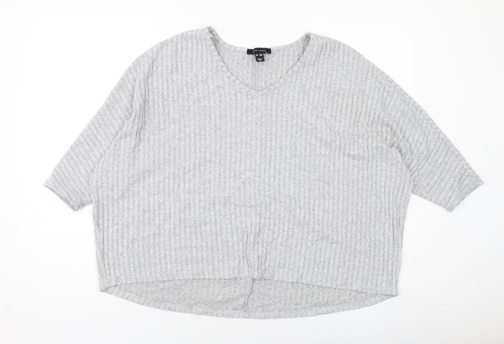 New Look Womens Grey Polyester Basic Blouse Size S V-Neck