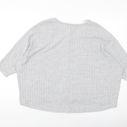 New Look Womens Grey Polyester Basic Blouse Size S V-Neck