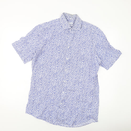 Seidensticker Mens Blue Floral Cotton Button-Up Size M Collared Button