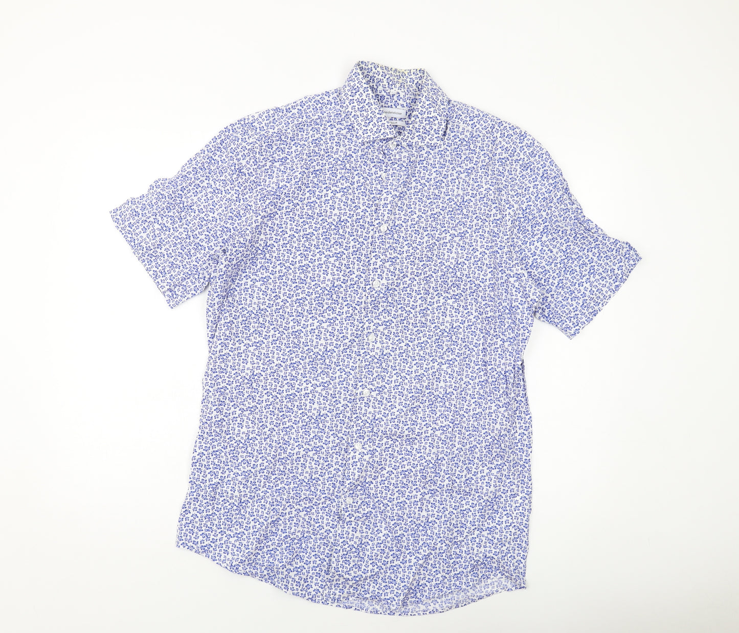 Seidensticker Mens Blue Floral Cotton Button-Up Size M Collared Button