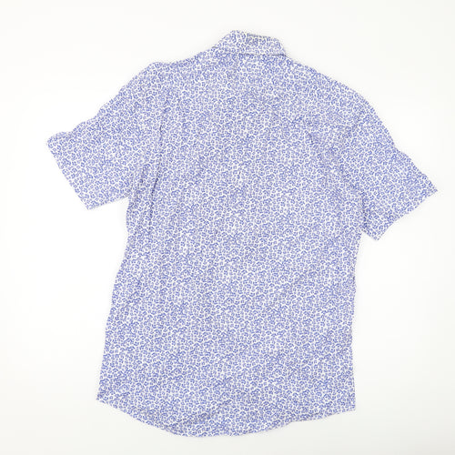 Seidensticker Mens Blue Floral Cotton Button-Up Size M Collared Button